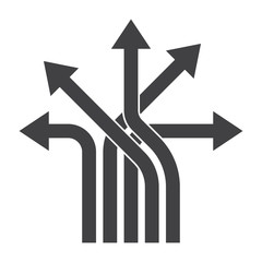 Business decisions concept with arrows, vector silhouette