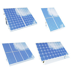 Solar panels isolated om white background. Set of environmetn solar panels. Blue solar panels. Concept alternative energy. 3d illustration