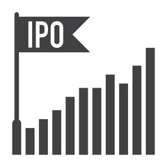 IPO concept with bar chart and flag, vector silhouette