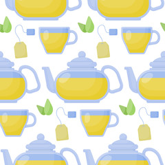 Green tea vector seamless pattern