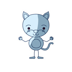 blue color shading silhouette caricature of cute kitten happiness expression vector illustration