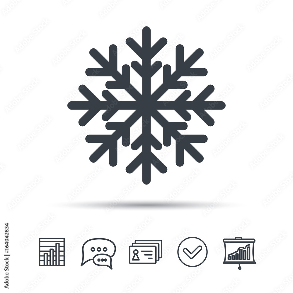 Poster snowflake icon. air conditioning symbol. chat speech bubble, chart and presentation signs. contacts 