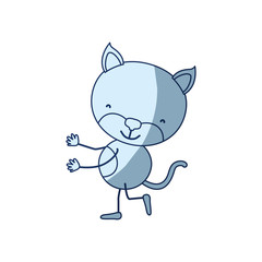 Fototapeta premium blue color shading silhouette caricature with cute kitten dancing vector illustration