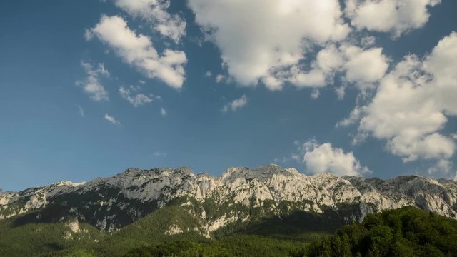4 k panorama of the wild Piatra Craiului Mountains. This ridge is one of the most beautiful sites in the Carpathians, Romania.