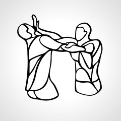 Krav maga silhouettes. Two abstract fighters pictogram