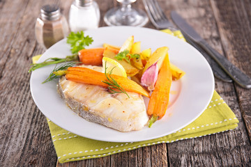 fish steak and vegetables