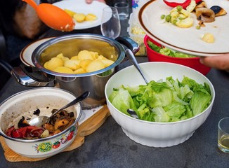 Table with vegetarian food.