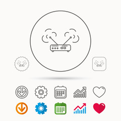 Wi-fi router icon. Wifi wireless internet sign. Device with antenna symbol. Calendar, Graph chart and Cogwheel signs. Download and Heart love linear web icons. Vector