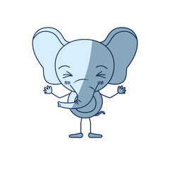 blue color shading silhouette caricature of cute elephant closed eyes expression vector illustration
