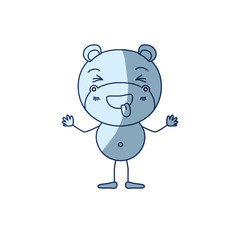 blue color shading silhouette caricature of cute hippopotamus disgust expression and sticking out tongue vector illustration