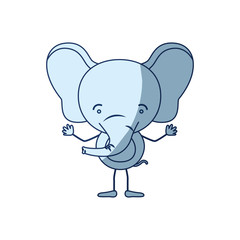 blue color shading silhouette caricature of cute elephant happiness expression vector illustration