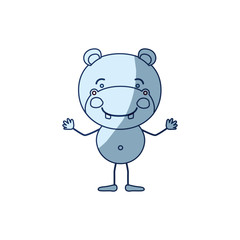 blue color shading silhouette caricature of hippopotamus happiness expression vector illustration