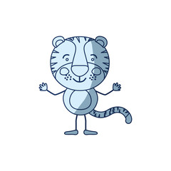 blue color shading silhouette caricature of tiger happiness expression vector illustration