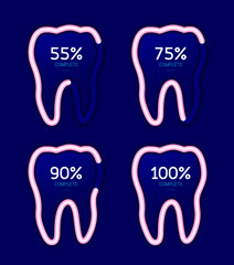 Set of loading icon in tooth shape. Dental care concept. Vector illustration isolated on blue background.