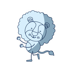 Obraz premium blue color shading silhouette caricature with cute lion dancing vector illustration