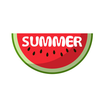 Watermelon red slice summer isolated icon design positive funny flat vector illustration on white background