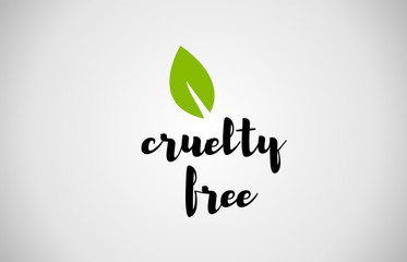 Cruelty free green leaf handwritten text white background