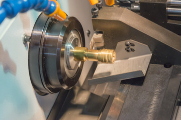 CNC lathe machine or Turning machine show the spindle and turret.Hi technology manufacturing