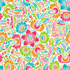 Seamless background with floral patterns. Summer ornament. Vintage Pattern. Elements of flowers and leaves. Vector illustration. Used for wallpaper, printing on the packaging paper, textiles.