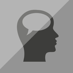 Button Kopf im Profil mit Sprechblase