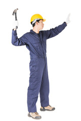 Handyman in uniform with his hammer