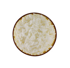 Rice in a bowl on a white background