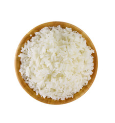 Rice in a wooden bowl on white background