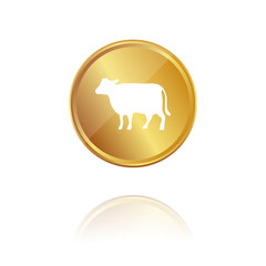Kuh - Gold Münze mit Reflektion