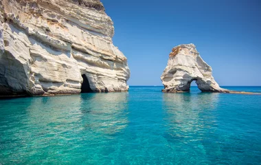 Rock formations and sea caves at Kleftiko shoreline in Milos, Greece © ex_flow