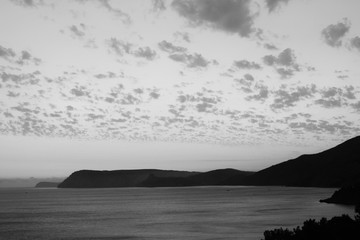 black and white beautiful sunset over the sea