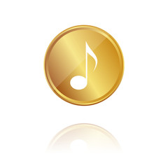 Musiknote - Gold Münze mit Reflektion