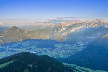 landscape in Bavarian Alps, mountain and valley view