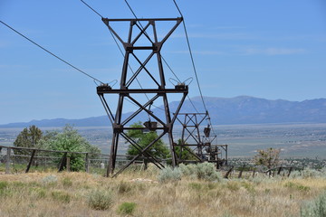 The abandoned tramway used to transport
 copper ore in the early part of the 20th century at Pioche in Nevada.