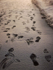 Footprints of shoes on fallen snow