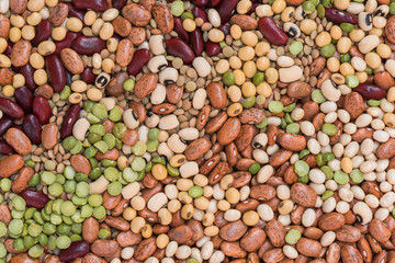 Multicolor dried legumes for background, Different dry bean for eating healthy