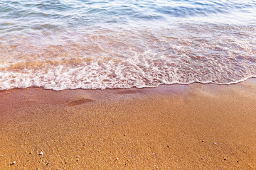 Summer sea shore top view. Coastline background with free space.