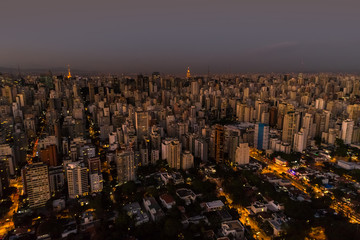 Aerial View of Sao Paulo at night, Brazil