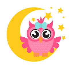 cartoon owl girl on the moon