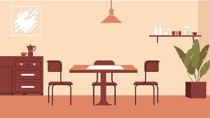 Digital Vector Modern kitchen room interior. Flat Style Background for commercial, character, animation