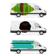 Set of branding design templates white bus in modern geometric style. Mock up transport for advertising, business and corporate identity.