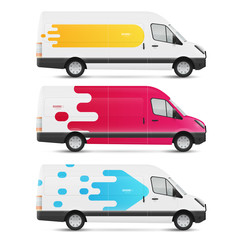 Set of branding design templates white bus in modern geometric style. Mock up transport for advertising, business and corporate identity.