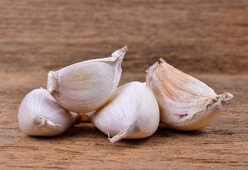 garlic on wood background