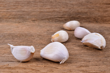 garlic on wood background