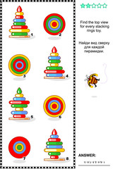 Visual math puzzle: Find the top view for every ring stacker. Answer included.
