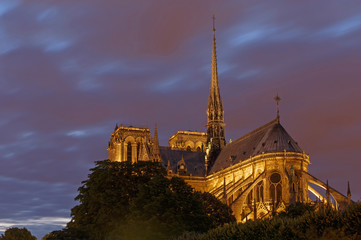 Naklejka na ściany i meble view on Notre-Dame de Paris Cathedral at night