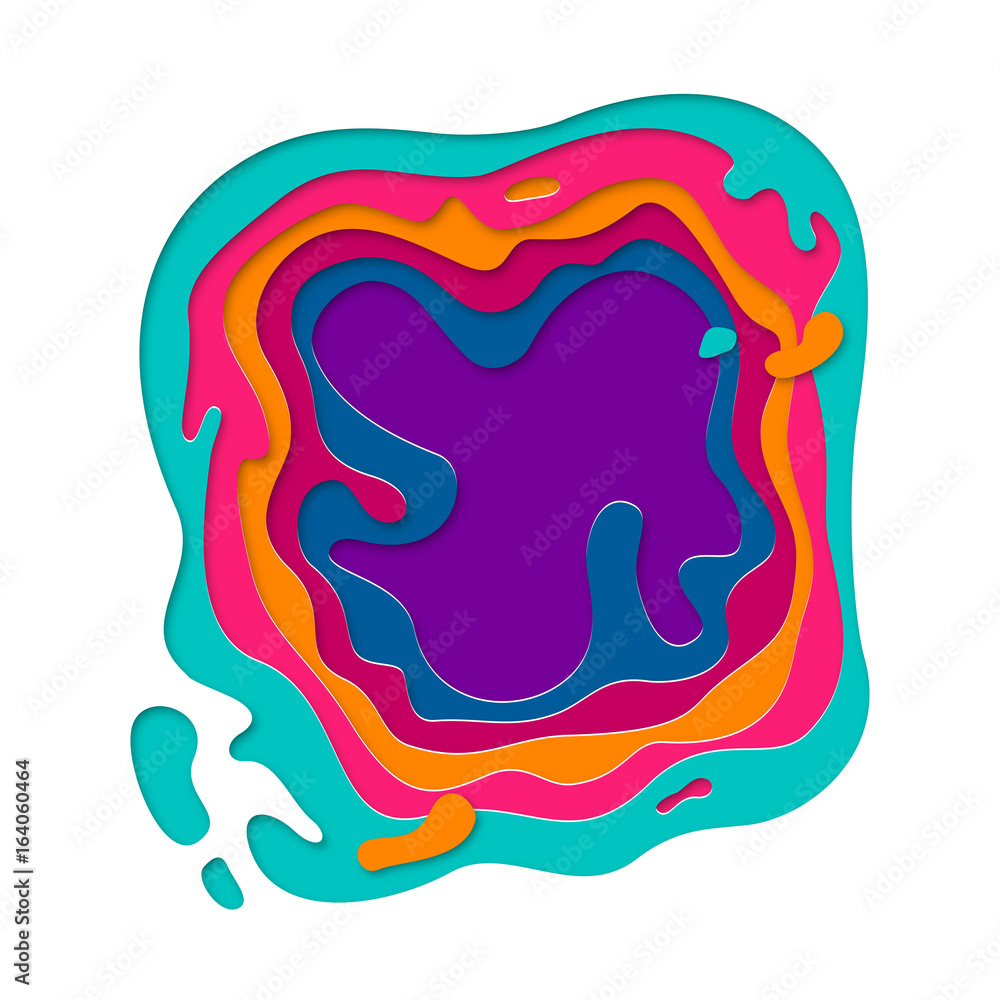 Poster 3D papercut layers background of multi color paper cut vector topography art