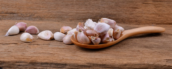 garlic on wood background