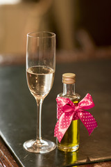 Lovely decorated chrism bottle at romanian Christening ceremony