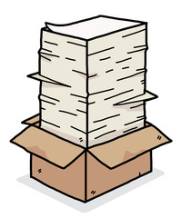 papers stack in brown box / cartoon vector and illustration, hand drawn style, isolated on white background.