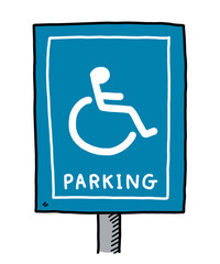 disabled parking sign / cartoon vector and illustration, hand drawn style, isolated on white background.